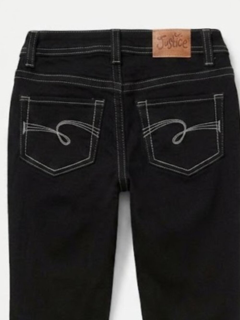 Justice Girls Black Contrast Stitch Jeans "Simply Low" Size 8R